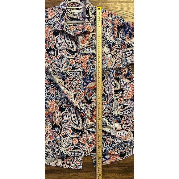 Charter Club Woman 1X Paisley Button Front Blouse Navy Coral Long Sleeve - Picture 6 of 6
